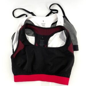 Racerback Sport Bras Bralette Womens Small Black Red Stripe Gym Workout Lot of 3